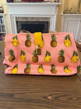 Dolce & Gabbana Pink Pineapple Print Canvas Tote with Yellow Accent
